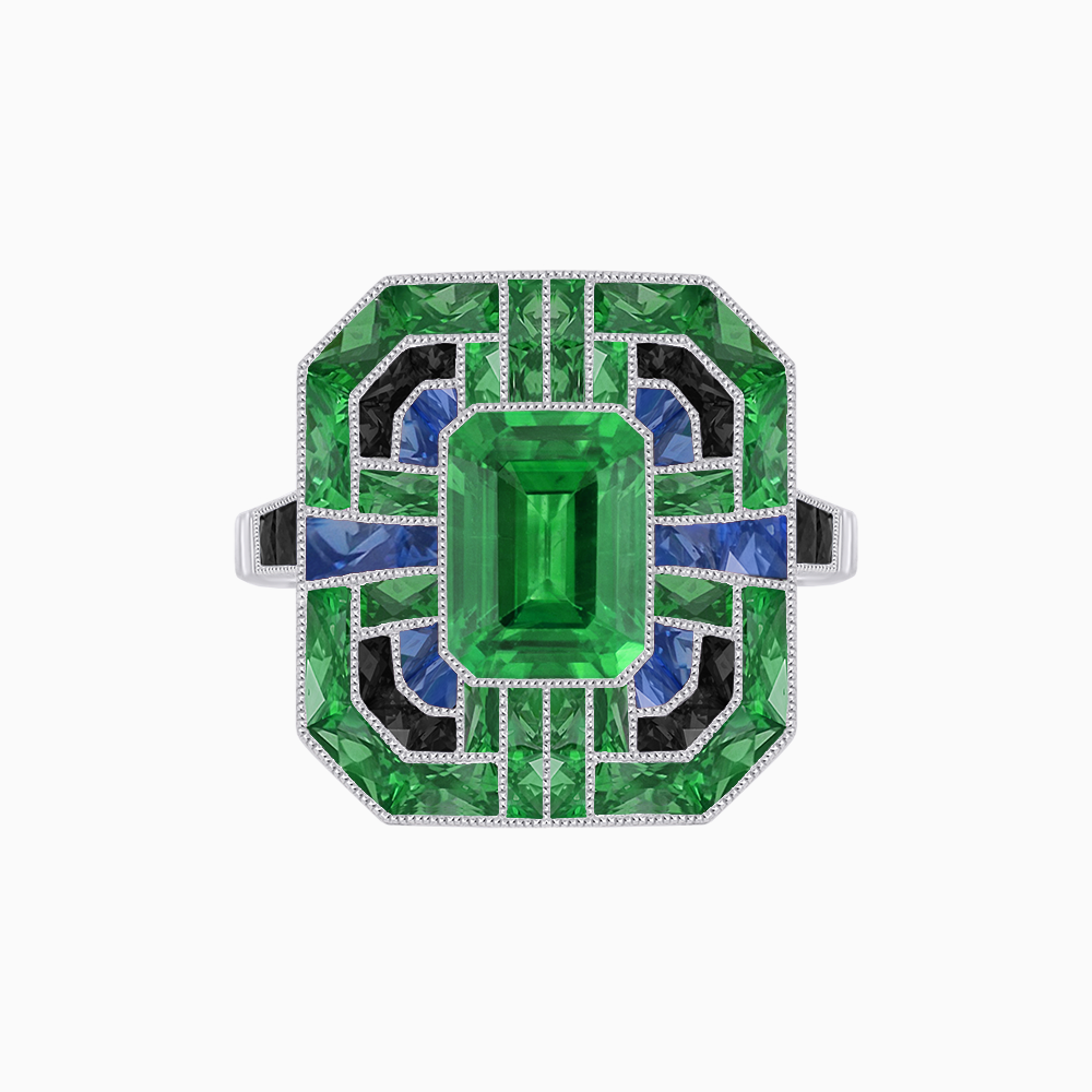 Art Deco Style Emerald Cut Geometric Engagement Ring with Diamond