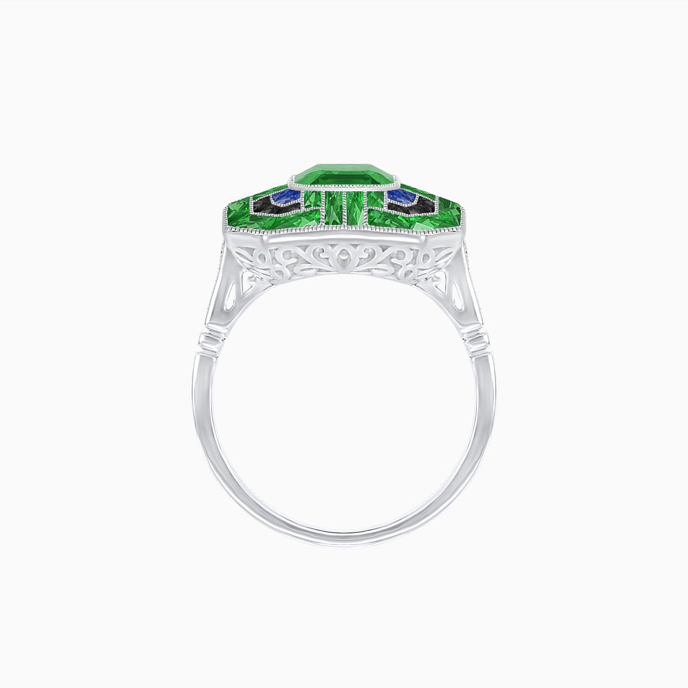 Art Deco Style Emerald Cut Geometric Engagement Ring with Diamond