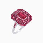 Load image into Gallery viewer, Art Deco Style Emerald Cut Geometric Engagement Ring with Diamond