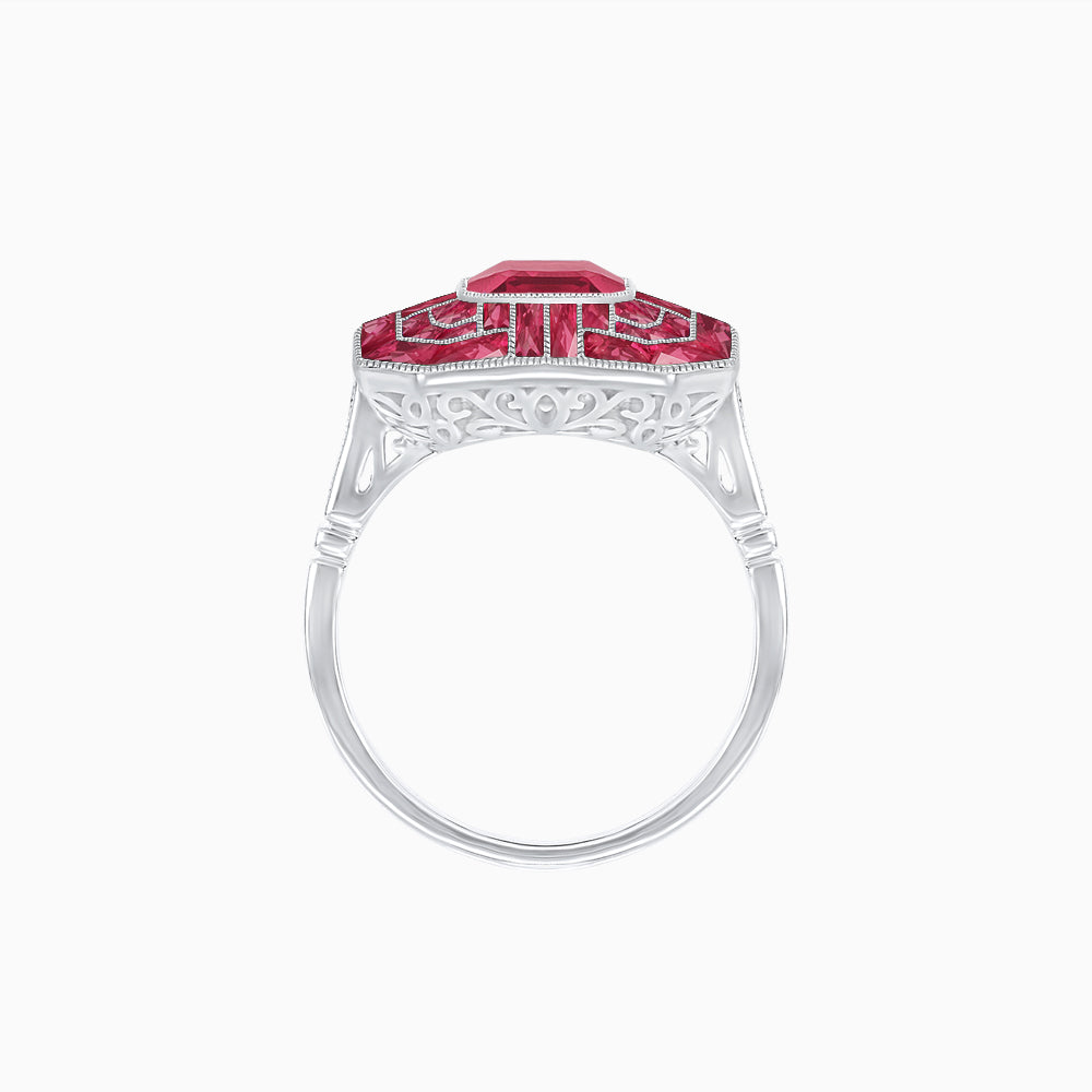 Art Deco Style Emerald Cut Geometric Engagement Ring with Diamond