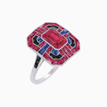 Load image into Gallery viewer, Art Deco Style Emerald Cut Geometric Engagement Ring with Diamond
