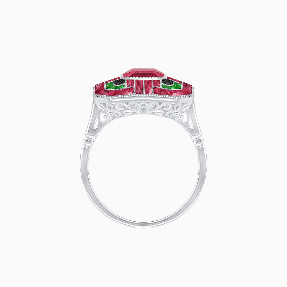 Art Deco Style Emerald Cut Geometric Engagement Ring with Diamond