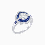 Load image into Gallery viewer, Art Deco Inspired Round Cut Scalloped Double Halo Ring with French-Cut Gemstones
