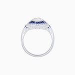 Load image into Gallery viewer, Art Deco Inspired Round Cut Scalloped Double Halo Ring with French-Cut Gemstones