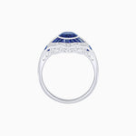 Load image into Gallery viewer, Art Deco Inspired Round Cut Scalloped Double Halo Ring with French-Cut Gemstones