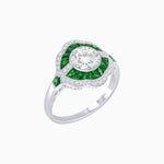 Load image into Gallery viewer, Art Deco Inspired Round Cut Scalloped Double Halo Ring with French-Cut Gemstones