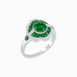 Load image into Gallery viewer, Art Deco Inspired Round Cut Scalloped Double Halo Ring with French-Cut Gemstones