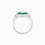 Load image into Gallery viewer, Art Deco Inspired Round Cut Scalloped Double Halo Ring with French-Cut Gemstones