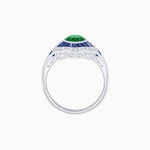 Load image into Gallery viewer, Art Deco Inspired Round Cut Scalloped Double Halo Ring with French-Cut Gemstones