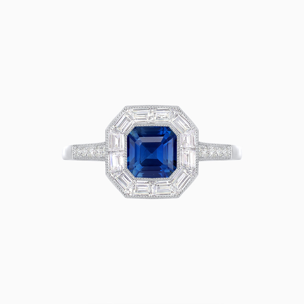 Art Deco Style Asscher Cut Halo Engagement Ring with Diamond
