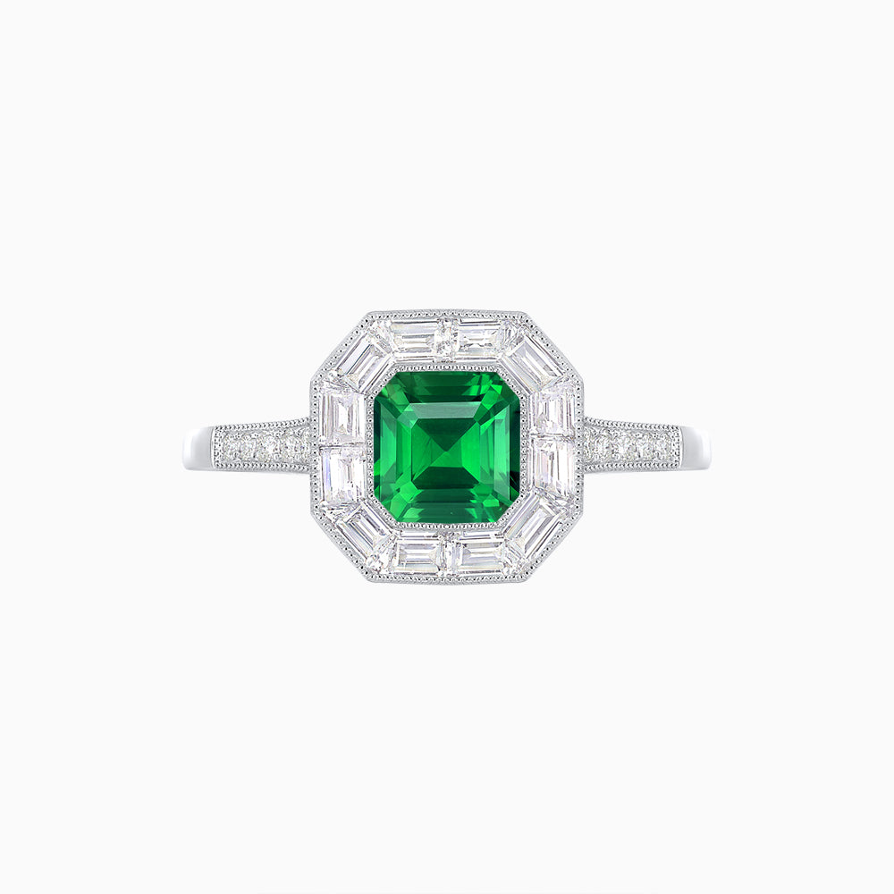 Art Deco Style Asscher Cut Halo Engagement Ring with Diamond