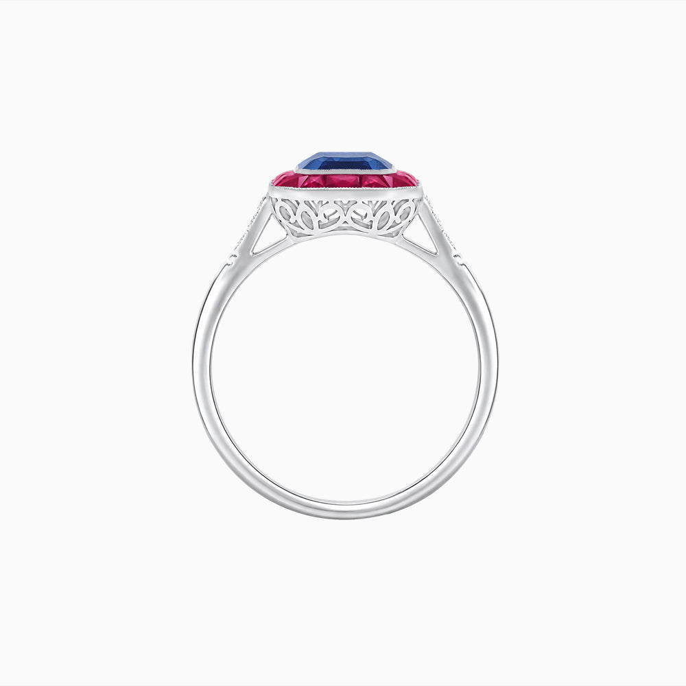 Art Deco Inspired Emerald Cut French-Cut Gemstone Halo Ring