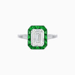 Load image into Gallery viewer, Art Deco Inspired Emerald Cut French-Cut Gemstone Halo Ring