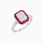 Load image into Gallery viewer, Art Deco Inspired Emerald Cut French-Cut Gemstone Halo Ring