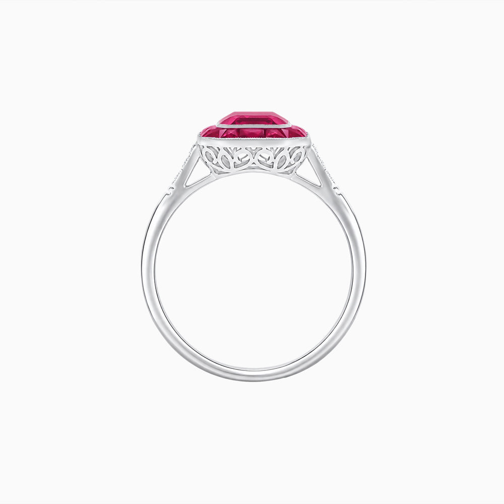 Art Deco Inspired Emerald Cut French-Cut Gemstone Halo Ring