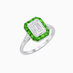 Load image into Gallery viewer, Art Deco Inspired Emerald Cut French-Cut Gemstone Halo Ring