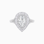 Load image into Gallery viewer, Art Deco Inspired Pear Cut Double Halo Ring with Baguette Diamonds