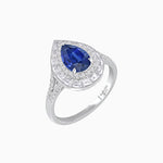 Load image into Gallery viewer, Art Deco Inspired Pear Cut Double Halo Ring with Baguette Diamonds