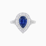 Load image into Gallery viewer, Art Deco Inspired Pear Cut Double Halo Ring with Baguette Diamonds