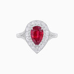 Load image into Gallery viewer, Art Deco Inspired Pear Cut Double Halo Ring with Baguette Diamonds