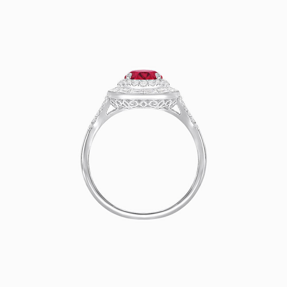 Art Deco Inspired Pear Cut Double Halo Ring with Baguette Diamonds