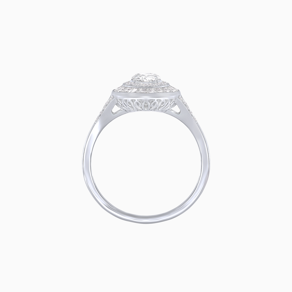 Marquise Diamond Double Halo Ring with Baguette Frame