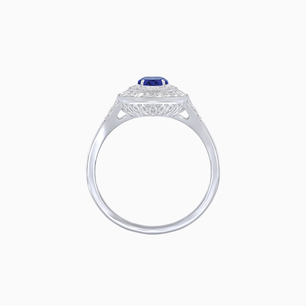 Marquise Diamond Double Halo Ring with Baguette Frame