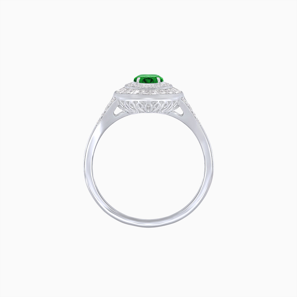 Marquise Diamond Double Halo Ring with Baguette Frame