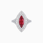 Load image into Gallery viewer, Marquise Diamond Double Halo Ring with Baguette Frame