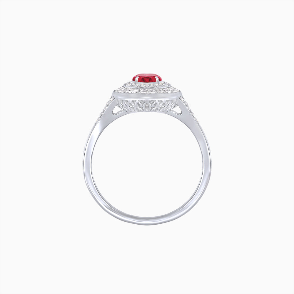 Marquise Diamond Double Halo Ring with Baguette Frame