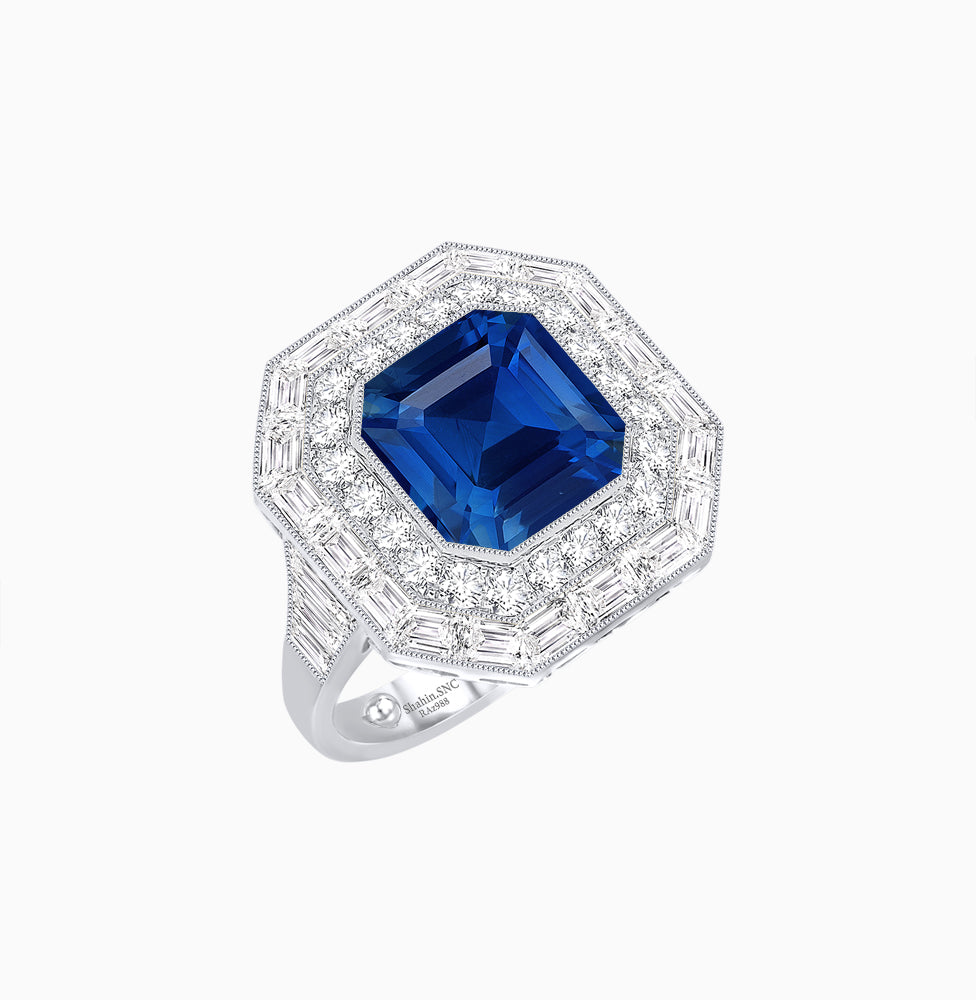 One-of-a-Kind Art Deco Inspired Emerald Cut Double Halo Ring