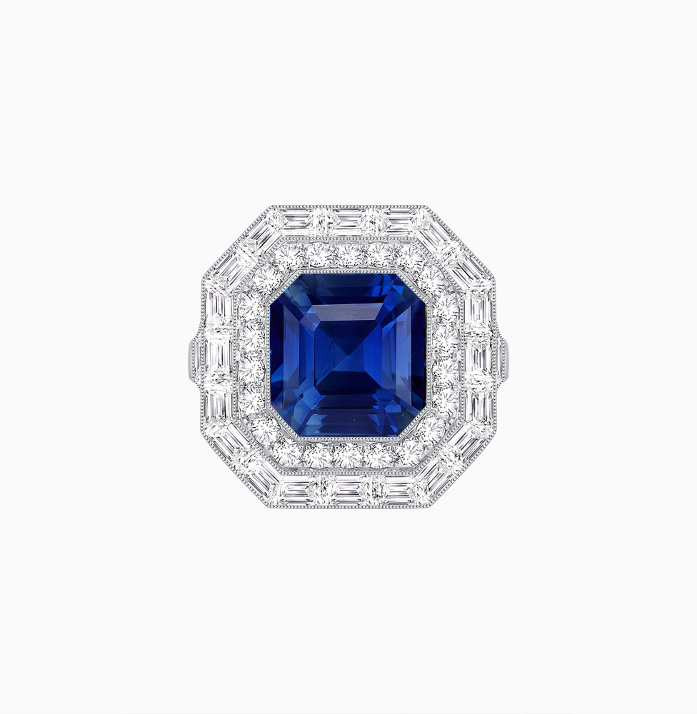 One-of-a-Kind Art Deco Inspired Emerald Cut Double Halo Ring