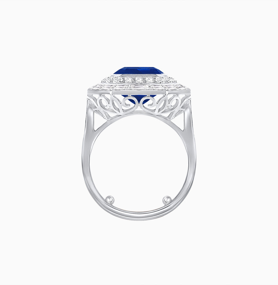 One-of-a-Kind Art Deco Inspired Emerald Cut Double Halo Ring