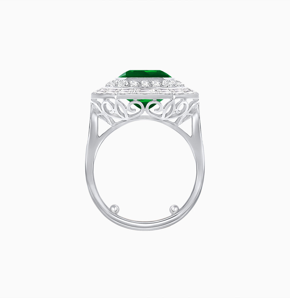 One-of-a-Kind Art Deco Inspired Emerald Cut Double Halo Ring