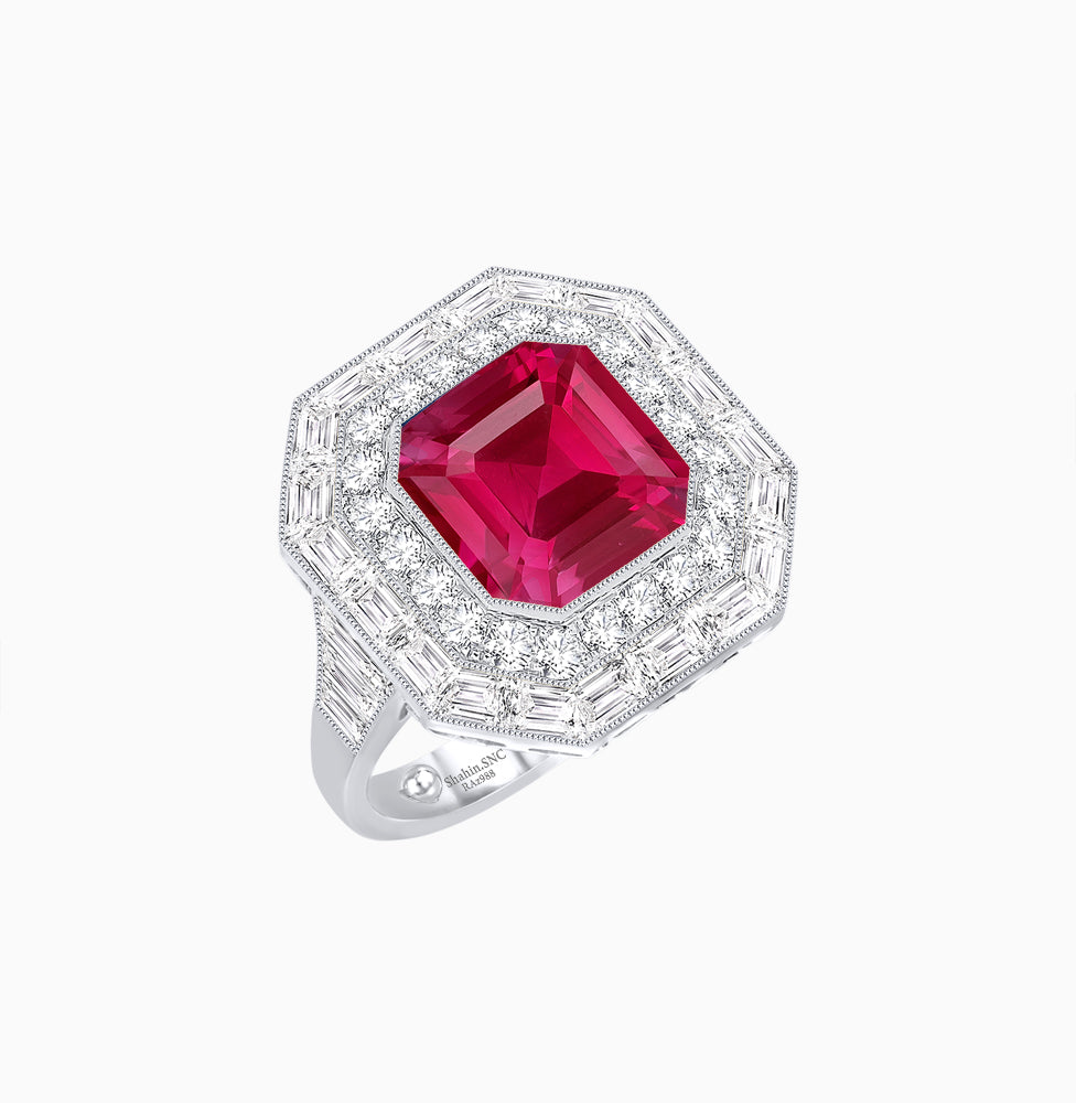 One-of-a-Kind Art Deco Inspired Emerald Cut Double Halo Ring