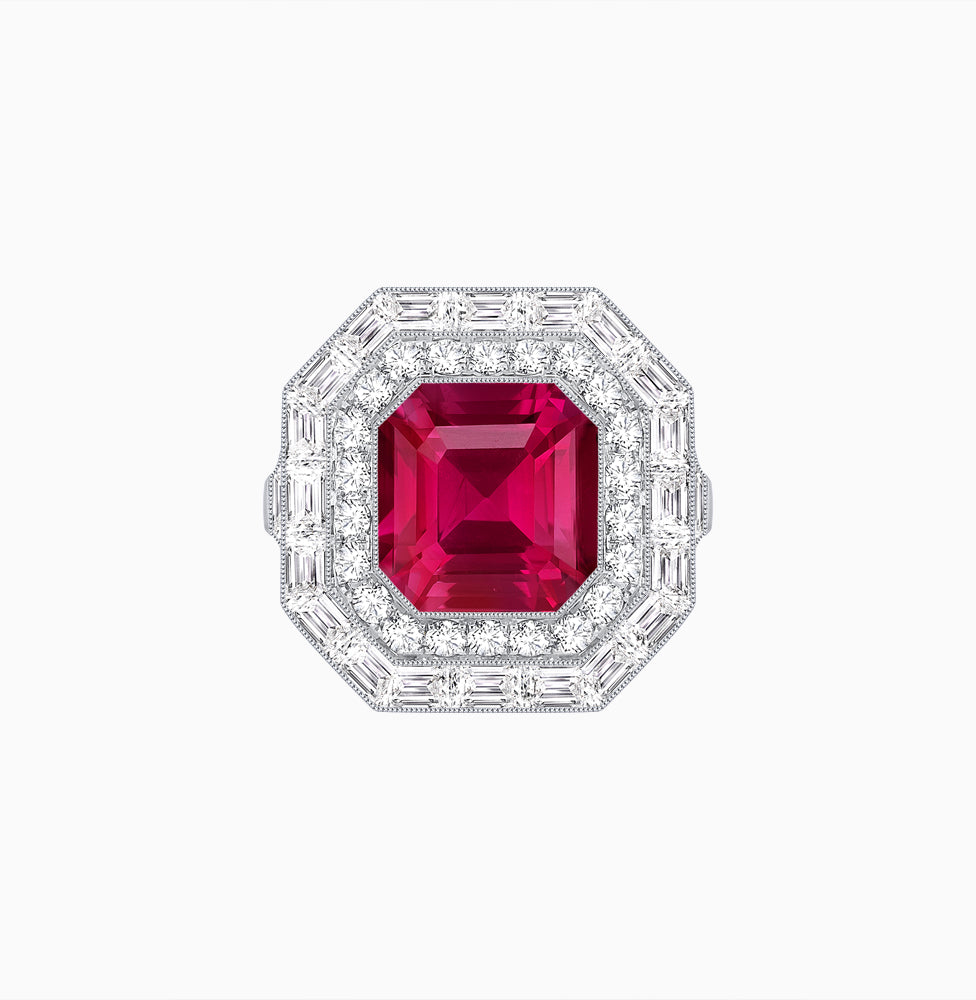 One-of-a-Kind Art Deco Inspired Emerald Cut Double Halo Ring