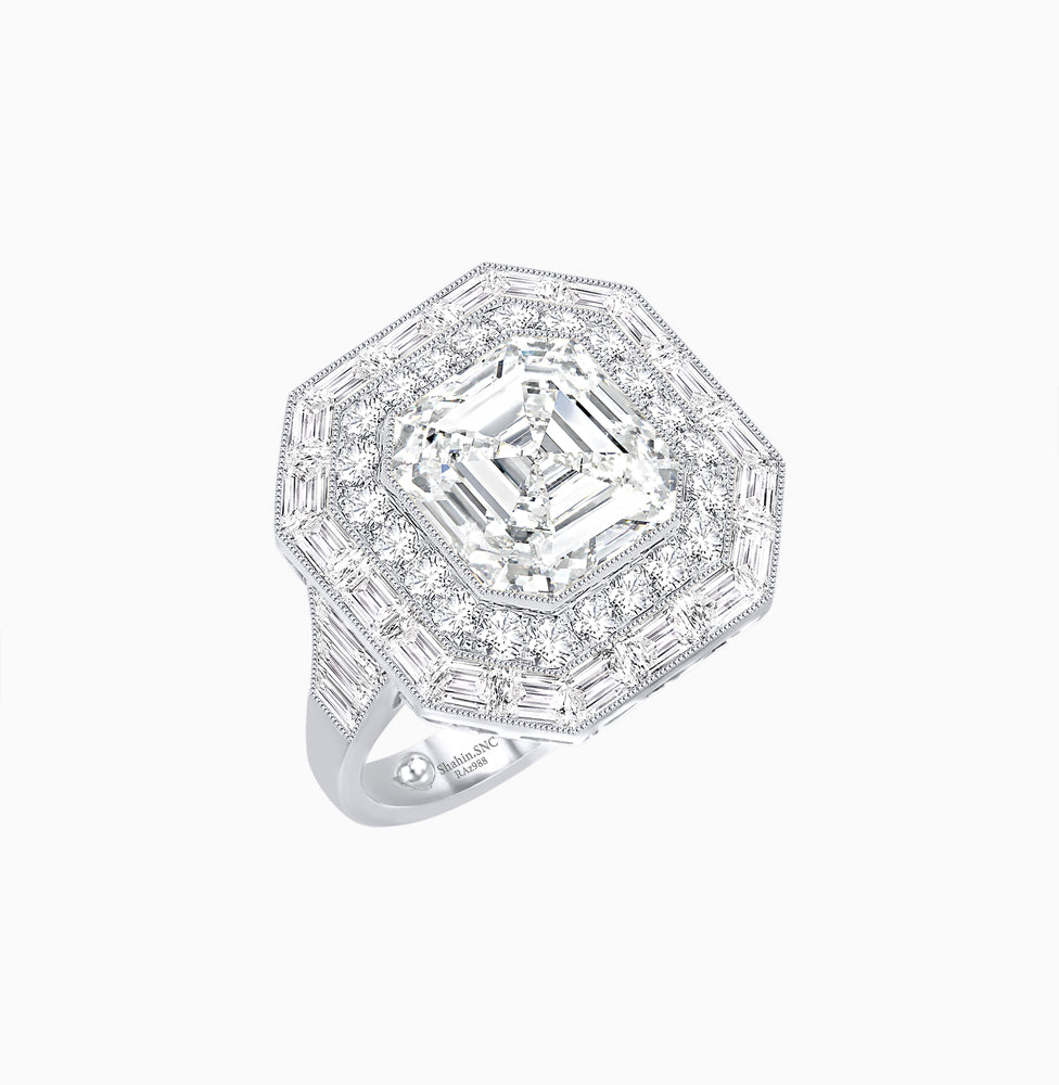 One-of-a-Kind Art Deco Inspired Emerald Cut Double Halo Ring