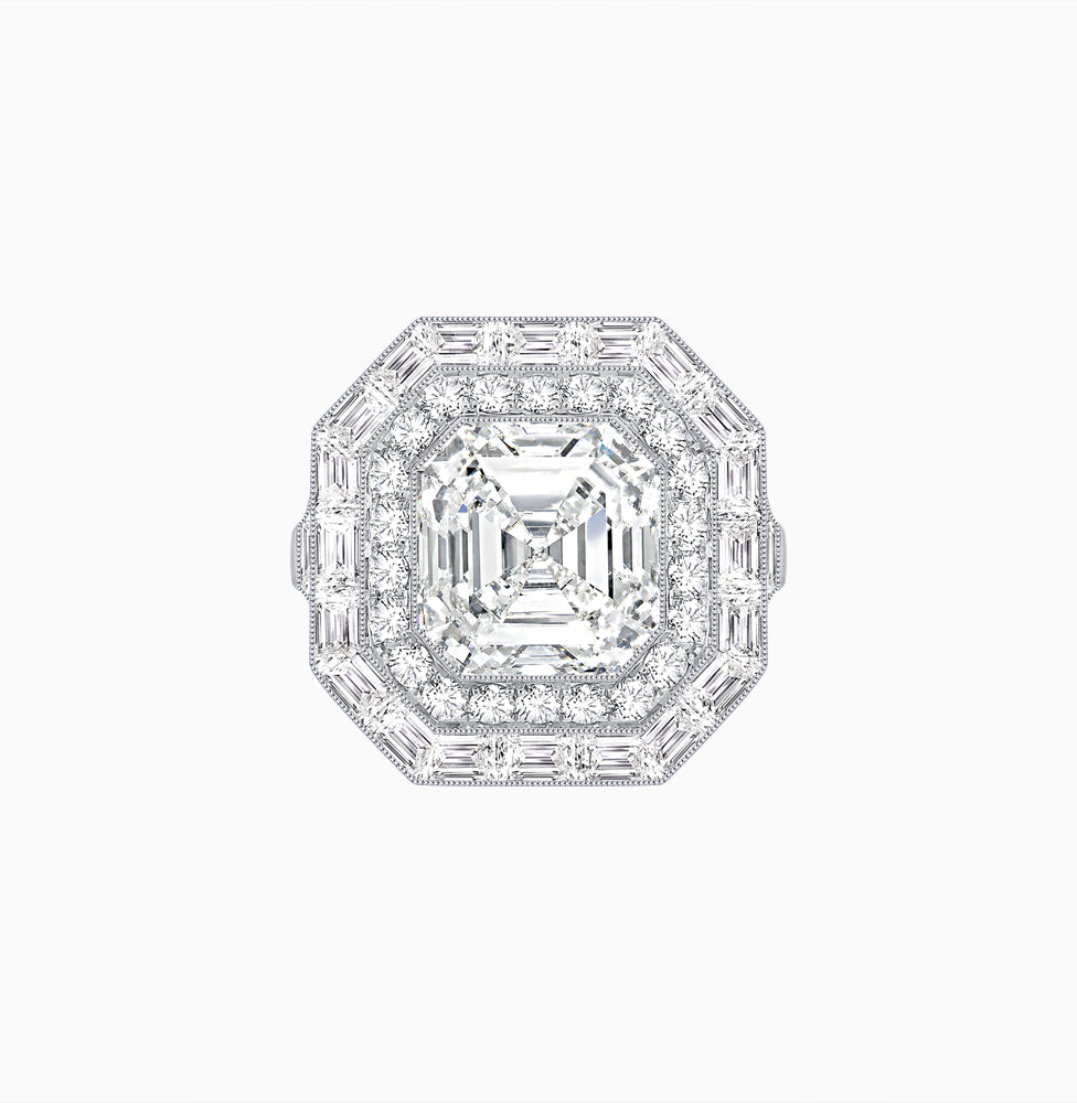One-of-a-Kind Art Deco Inspired Emerald Cut Double Halo Ring