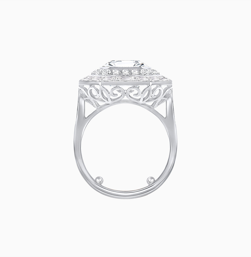 One-of-a-Kind Art Deco Inspired Emerald Cut Double Halo Ring