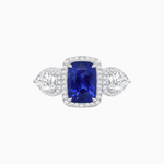 Load image into Gallery viewer, Vintage Inspired Cushion Cut Three-Stone Halo Ring with Pear-Shaped Side Stones