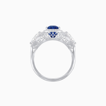 Load image into Gallery viewer, Vintage Inspired Cushion Cut Three-Stone Halo Ring with Pear-Shaped Side Stones