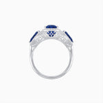 Load image into Gallery viewer, Vintage Inspired Cushion Cut Three-Stone Halo Ring with Pear-Shaped Side Stones