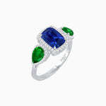 Load image into Gallery viewer, Vintage Inspired Cushion Cut Three-Stone Halo Ring with Pear-Shaped Side Stones