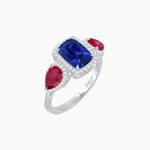 Load image into Gallery viewer, Vintage Inspired Cushion Cut Three-Stone Halo Ring with Pear-Shaped Side Stones