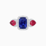 Load image into Gallery viewer, Vintage Inspired Cushion Cut Three-Stone Halo Ring with Pear-Shaped Side Stones