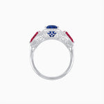 Load image into Gallery viewer, Vintage Inspired Cushion Cut Three-Stone Halo Ring with Pear-Shaped Side Stones