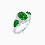 Load image into Gallery viewer, Vintage Inspired Cushion Cut Three-Stone Halo Ring with Pear-Shaped Side Stones