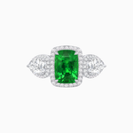 Load image into Gallery viewer, Vintage Inspired Cushion Cut Three-Stone Halo Ring with Pear-Shaped Side Stones