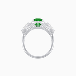 Load image into Gallery viewer, Vintage Inspired Cushion Cut Three-Stone Halo Ring with Pear-Shaped Side Stones