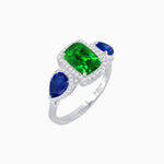 Load image into Gallery viewer, Vintage Inspired Cushion Cut Three-Stone Halo Ring with Pear-Shaped Side Stones